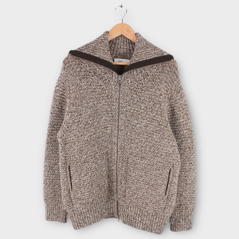 CLOSED Brand Wool Zip Melange Sweater Jacket Mens Large Brown Chunky Knit